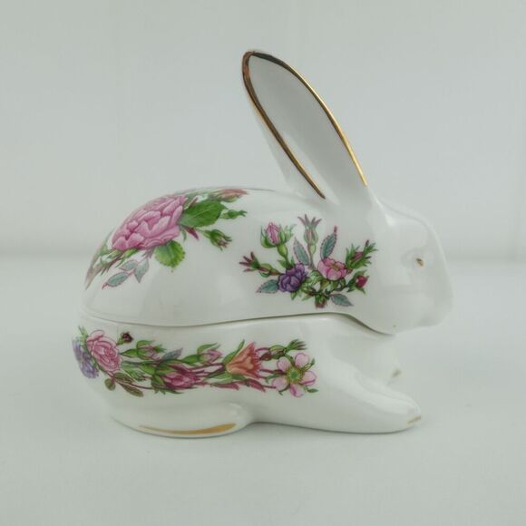 Aynsley Bunny Rose Garden Fine Bone China Trinket Box Made In England - Picture 3 of 9